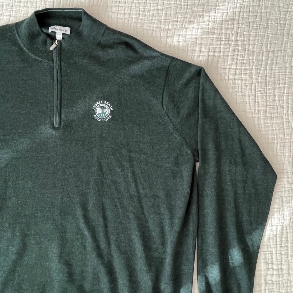 Peter Millar Pebble Beach Golf Links 1/4 Zip Wool Sweater Pullover Green XXL EUC